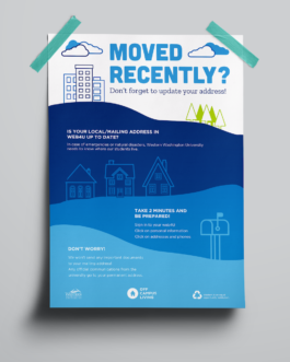 Mockup of poster taped to wall reminding students to update their addresses 